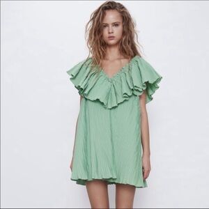 Zara Green Ruffled Dress